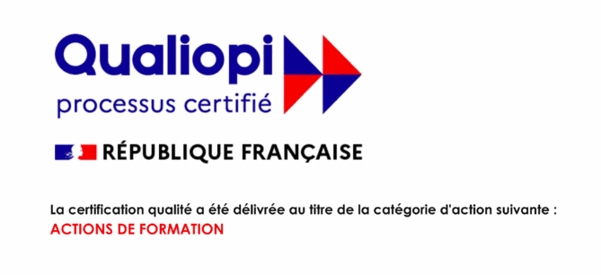 Logo Qualiopi – processus certifié, République française, catégorie actions de formation